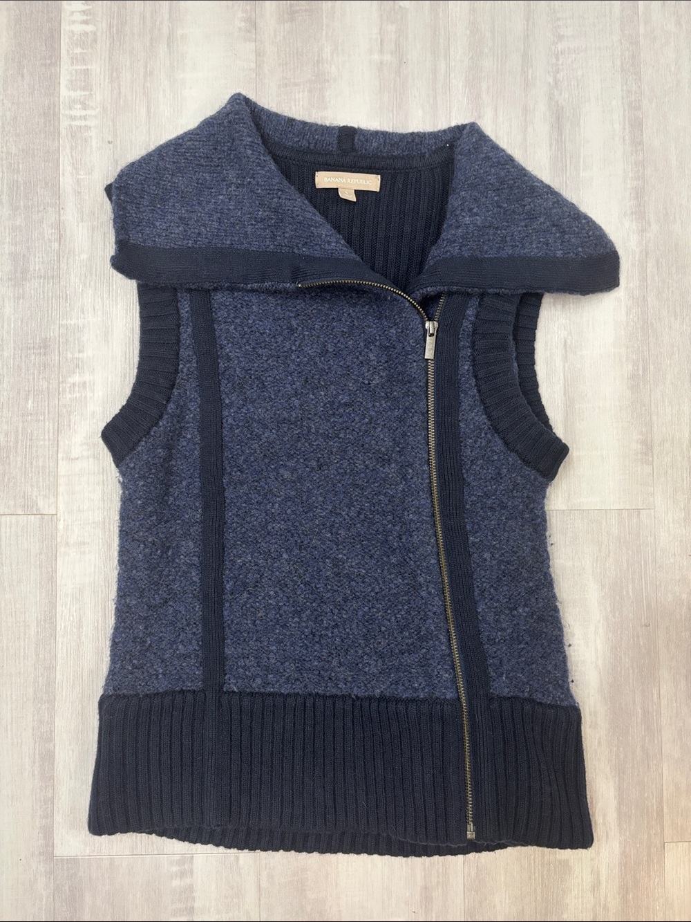 Banana Republic Navy Blue Zip-Front Sleeveless Wool Blend Cardigan Vest Small